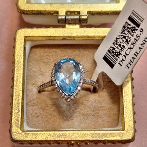 Pear Shape Blue‎ Topaz Ring Sterling Silver
